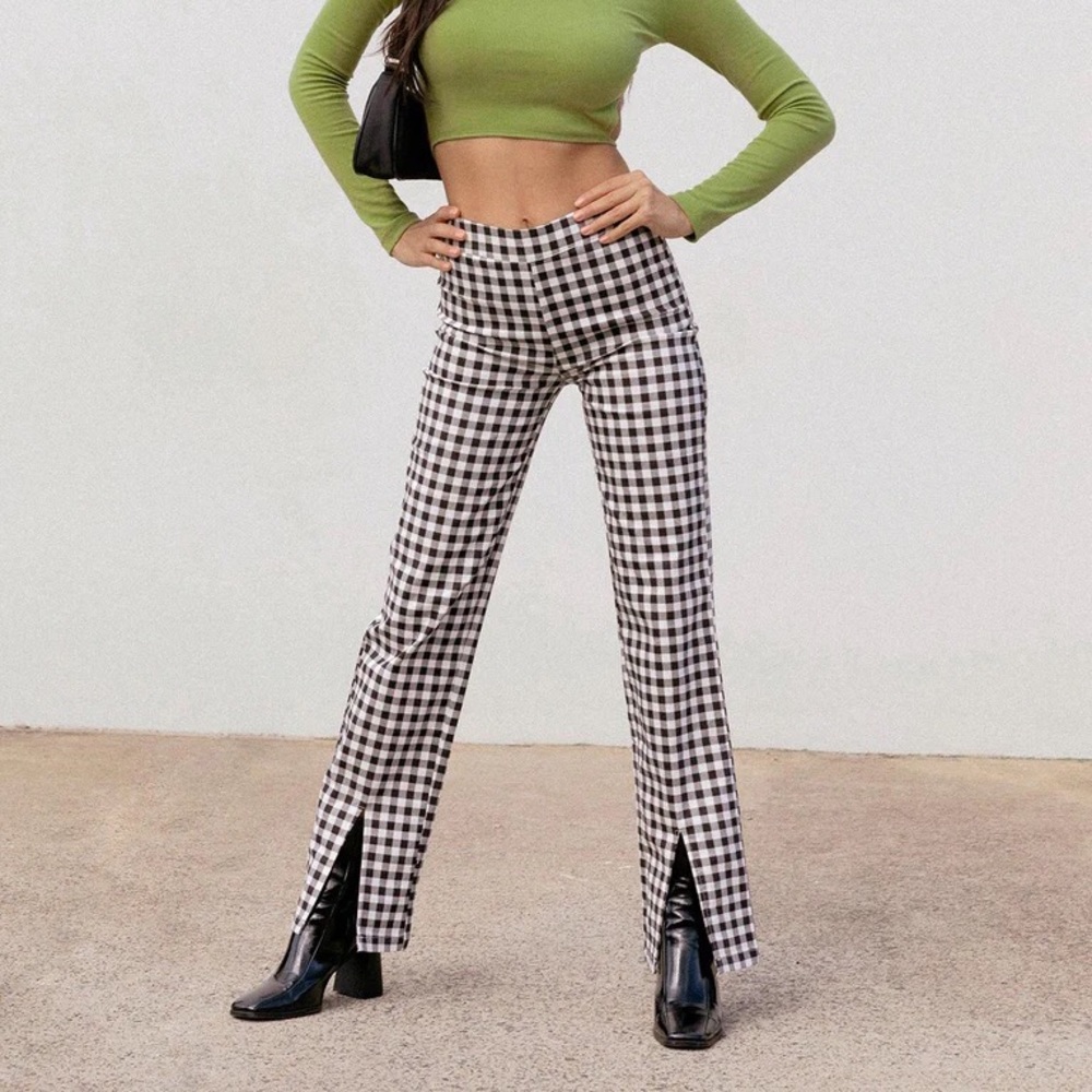 Princess Polly Black and White Checkered Flare Pants